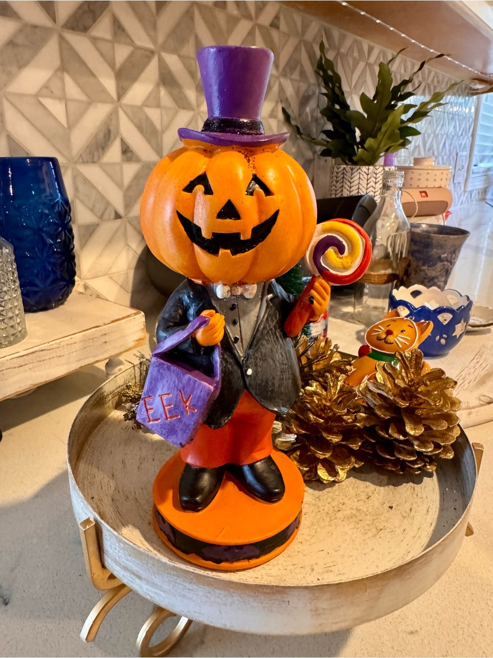 Cynthia Rowley Halloween Pumpkin Man Figurine 8”